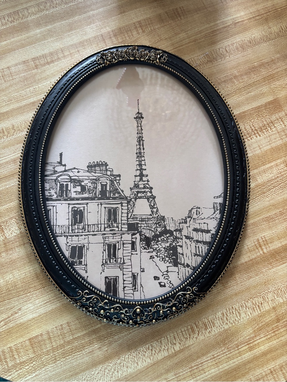 Black and Gold Ornate Oval Wall Frame with Paris Eiffel Tower Art